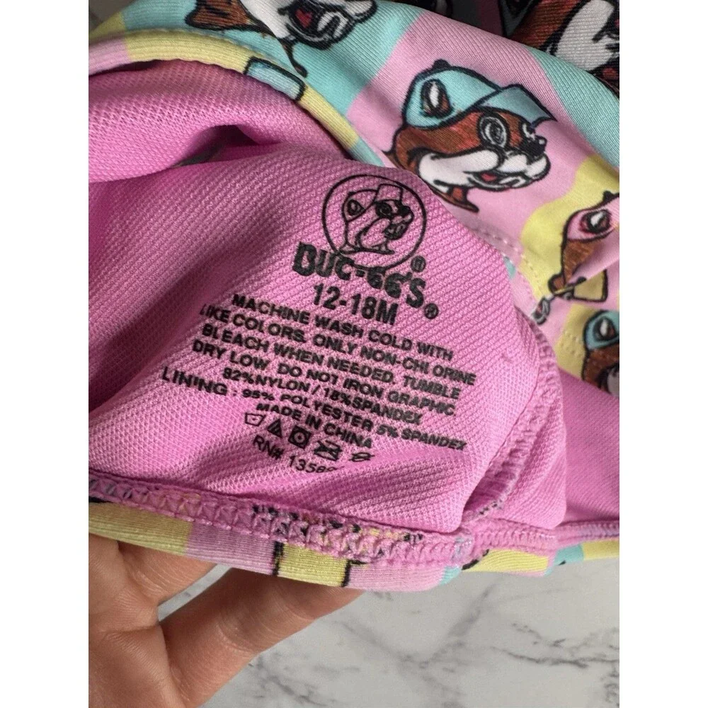 Dug-ees Girls 12-18M Pink Ruffle Bikini Swim Top Cartoon Dog Print